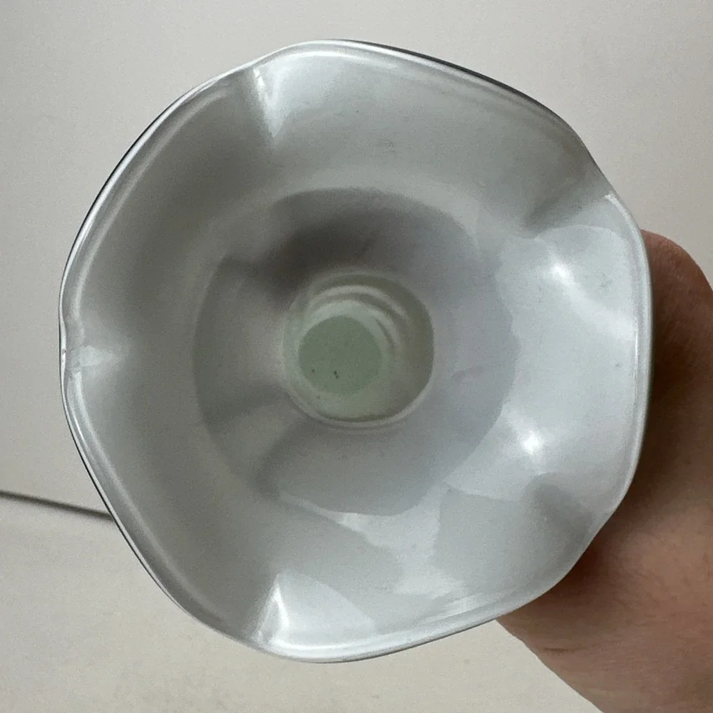 Flared White Cased Glass Vase Gray Accents Tall Twist Art Glass 8